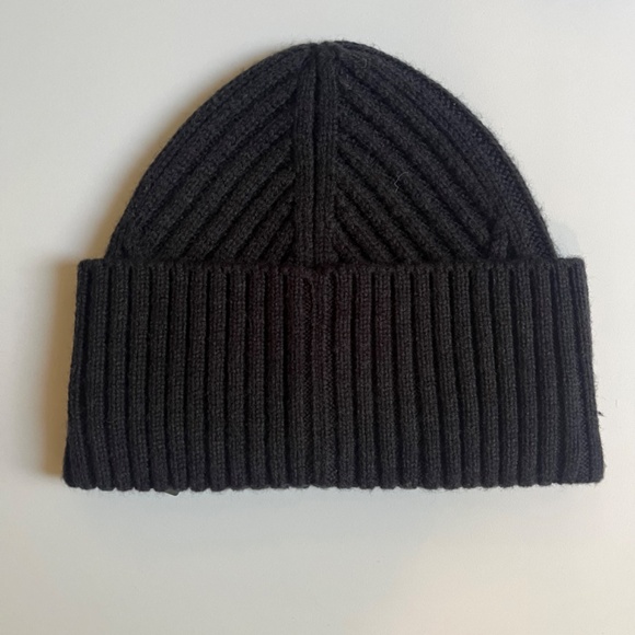 ALLSAINTS Traveling Rib Patch Casual Black Beanie Hat Wool Blend - Picture 6 of 6